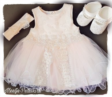 Baby doop jurk &amp; Bruiloft jurk Luxe Miracle ivoor licht roze  3 delige set