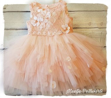 Feestjurk tutu kant ultra Luxe Peach Lina &amp; Diadeem 98-128