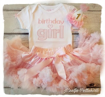 Baby Birthday Girl set Petticoat + Romper &amp; verjaardagmuts
