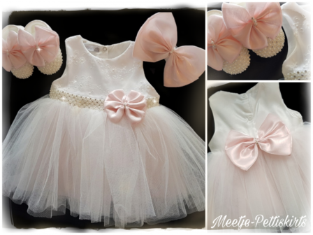 Baby jurk Grote Strik ivoor licht roze 3 delige set