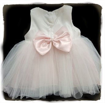 Baby jurk Grote Strik ivoor licht roze 3 delige set