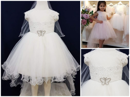 Bruiloft jurk meisje Off White sparkel vlinder  98-128