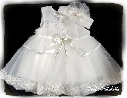 baby jurk Feest &amp; Bruiloft Luxe Ivoor Strik met haarband Tot 0-24 maanden