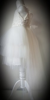 Bruidsmeisje jurk - Feestjurk Ivoor Bloem met sleepje 110-140