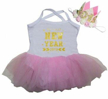  baby tutu jurkje Happy new year 2019  roze &amp; Kroon