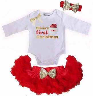 1e baby kerst Petticoat set Rood Kerstman 