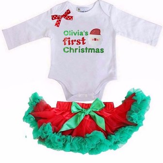 1e baby kerst Petticoat set Rood Groen Kerstman 