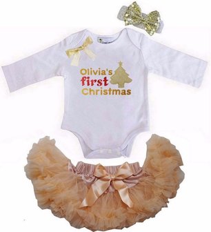 1e baby kerst Petticoat set Goud Kerstboom