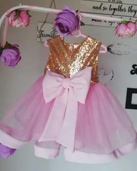 Feestjurk Glitter Grote Strik met v achterkant Trimmed