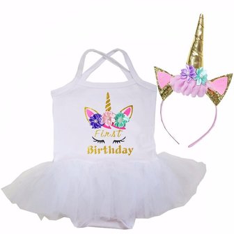 Baby tutu jurk Unicorn Wit met Diadeem 