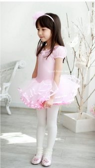 Balletpakje Light Pink poff mouw Tutu maat 98-140,