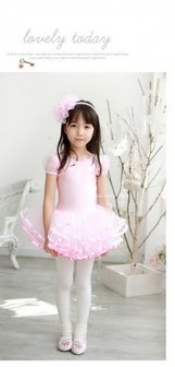 Balletpakje Light Pink poff mouw Tutu maat 98-140,