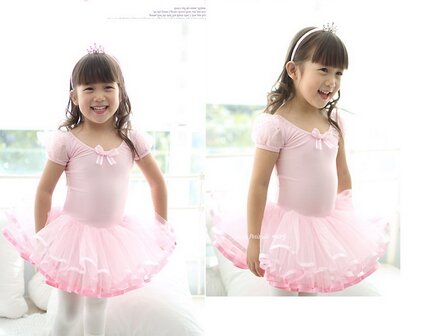 Balletpakje Light Pink poff mouw Tutu maat 98-140,