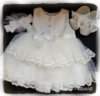 Baby doop jurk &amp; Bruiloft jurk Luxe Visara ivoor 3 delige set