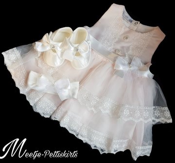 Baby doop jurk &amp; Bruiloft jurk Luxe Visara ivoor licht roze 3 delige set