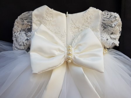 Doopjurk en bruiloft jurk Handmade Dream Chiffon Luxe kant Parel Ivoor maat 56 tm 176 