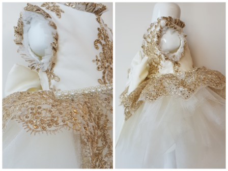Ultra luxe feestjurk doop en bruiloft jurk Handmade Ivoor gouddraad maat 56 tm 176 