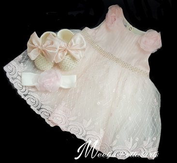 Baby doop jurk &amp; Bruiloft jurk flower Visara roze 3 delige set