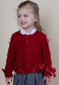 Vest Meisje knit Luxe Rood satijnen strik New   