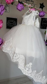 Communie jurk &amp; Bruiloft meisje Ivoor Handgemaakt + Grote strik Ultra Luxe Alle maten 