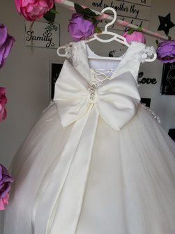 Communie jurk &amp; Bruiloft meisje Ivoor Handgemaakt + Grote strik Ultra Luxe Alle maten 