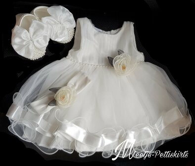 Baby jurk flower Roos ivoor Creme 3 delige set