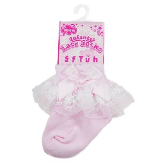 Baby sokjes Strikje Ribbed  roze wit 0-24 maanden 