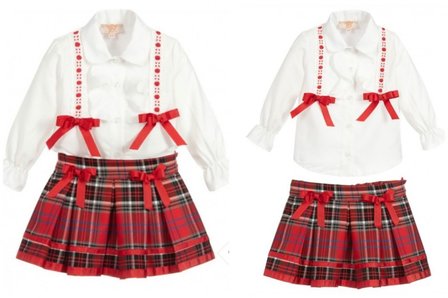 Rok &amp; Blouse Tartan set Boutique collection Spanisch Style NEW 