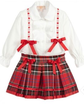 Rok &amp; Blouse Tartan set Boutique collection Spanisch Style NEW 