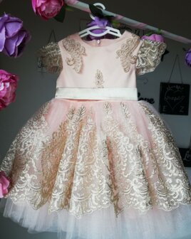 Bruidsmeisjesjurk - communie jurk Luxe Handmade roze licht goude strik maat 56 tm 176 
