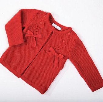 Vest Meisje knit Luxe Rood Satijnen strik New   