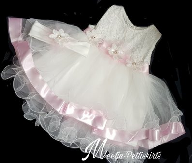 Babyjurk wit roze sparkel met haarband 