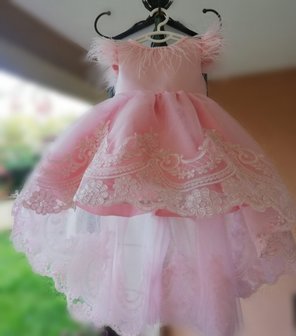 Feestjurk licht roze kant Ultra luxe Handmade One of a Kind 56 tm 176 Diverse kleuren 