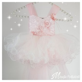 Tutu jurk licht roze met afneembare sleepje maat 74 tm 104