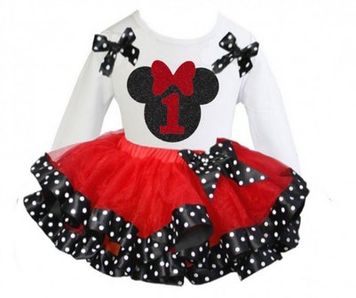 Minnie Mouse tutu verjaardag set nummer 1 lange mouw 