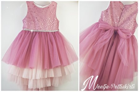 feestjurk Dustypink en roze 86-140 + Diadeem 