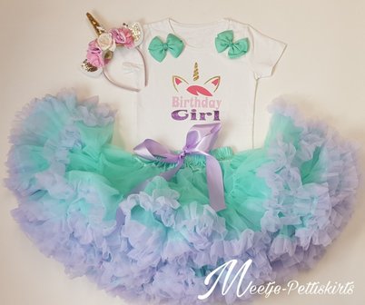 Unicorn outfit Birthday Girl mint lila flower De luxe 3 delig Korte of lange mouw 