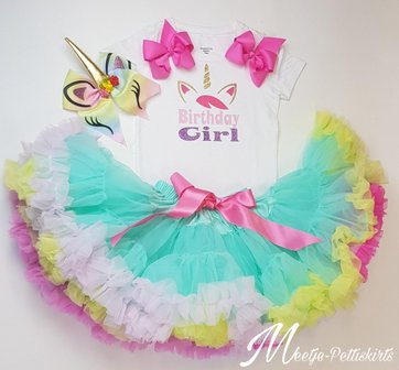 Unicorn outfit Birthday Girl mint rainbow De luxe 3 delig Lange of Korte Mouw 