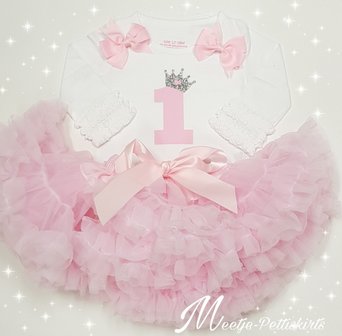  verjaardag set 1 jaar Petticoat roze &amp; zilveren glitter cijfer Met Naam Mogelijk 
