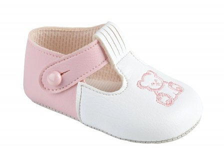 Babyschoentjes WIT Roze met beertje 