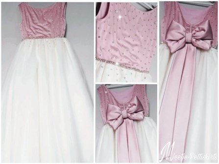 Prinsessenjurk roze met diamantjes en ivoor tulle Handmade NEW