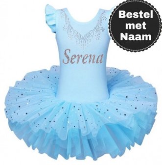 Balletpakje blauw tutu Sparkle Style Met NAAM maat 92-140 NEW