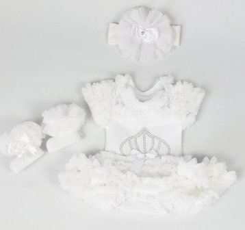 Baby tutu romper jurkje wit + eventuele accessoires NEW.