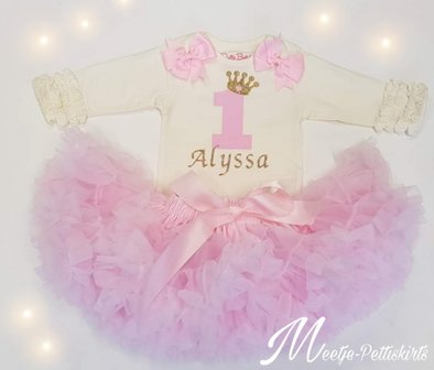  verjaardag set 1 jaar Petticoat roze &amp; goud glitter cijfer Met Naam Mogelijk 