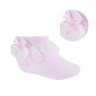 Baby sokjes Strikje Organza roze  0-18 maanden NEW