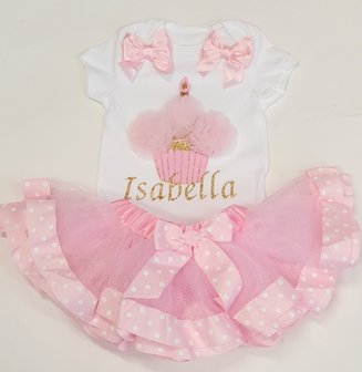 Tutu verjaardag 1 jaar cupcake set Roze Goud 