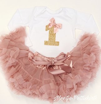  verjaardag set 1 jaar Petticoat Dusty Pink &amp; Goud cijfer 