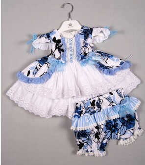 Jurkje brocant blauw Spanisch Style Girly  + Bloomer broekje NEW 0 tm24m 