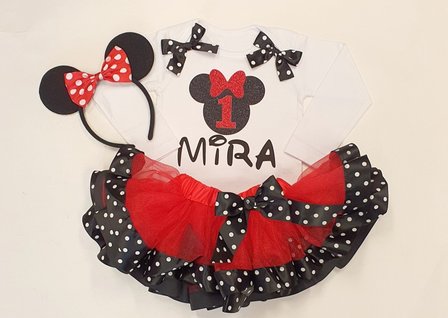 Minnie Mouse verjaardag tutu zwart rood 1 jaar Set Met Naam