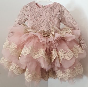 Luxe feestjurk Oud roze &amp; champagne vol Ultra Full Lace 56-176